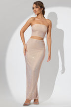 Chic Embellished Mid Rise Maxi Skirt in Champagne