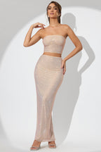 Chic Embellished Mid Rise Maxi Skirt in Champagne