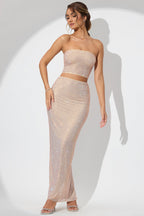 Chic Embellished Mid Rise Maxi Skirt in Champagne