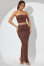 Chic Embellished Mid Rise Maxi Skirt in Espresso