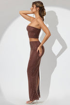 Chic Embellished Mid Rise Maxi Skirt in Espresso