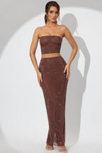 Chic Embellished Mid Rise Maxi Skirt in Espresso