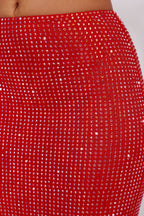 Chic Embellished Mid Rise Maxi Skirt in Fire Red