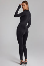 Chic High Neck Long Sleeve Jumpsuit in Black