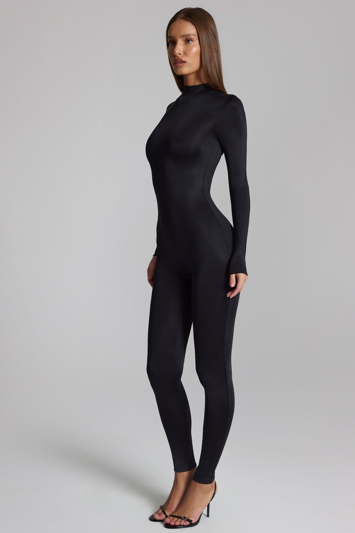 Chic High Neck Long Sleeve Jumpsuit in Black
