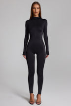 Chic High Neck Long Sleeve Jumpsuit in Black