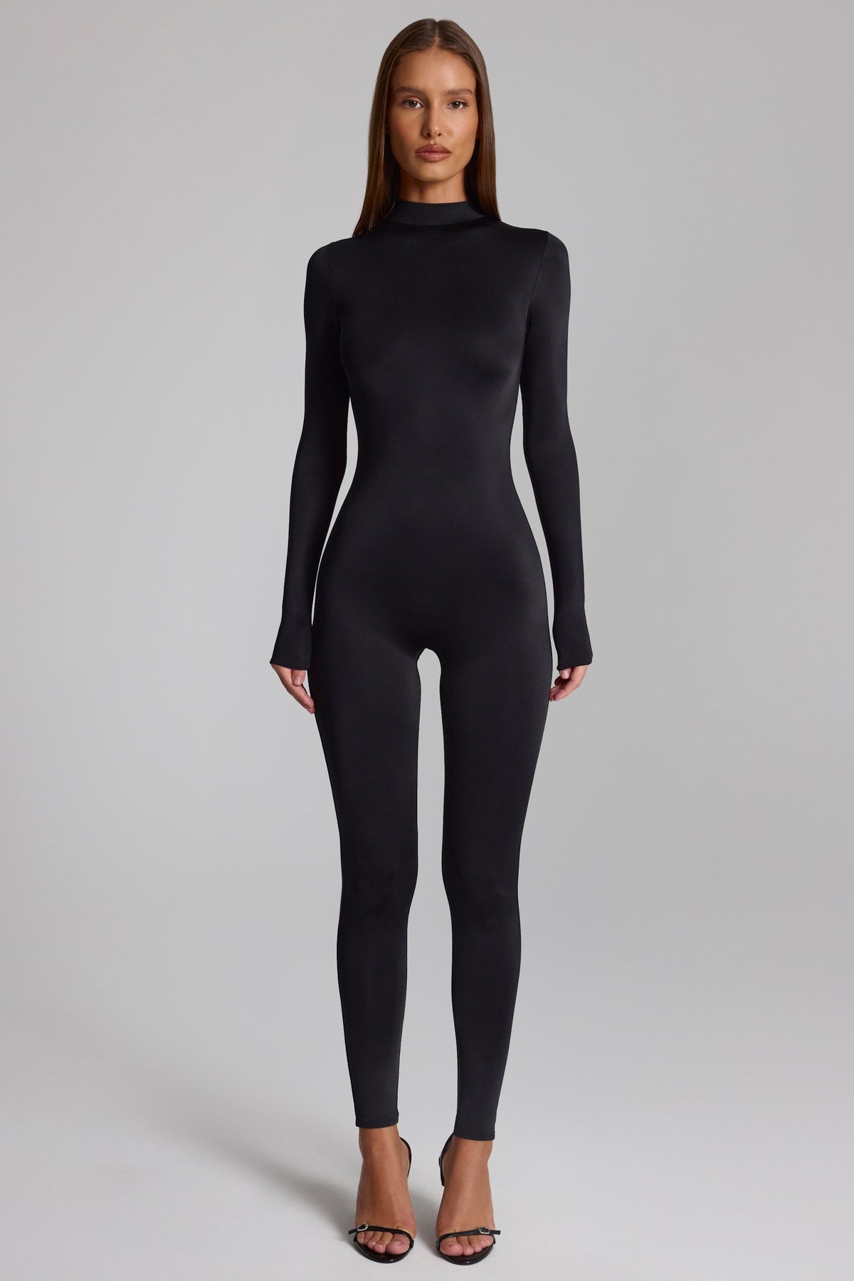 Chic High Neck Long Sleeve Jumpsuit in Black