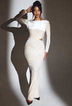 Chic Velvet Long Sleeve Maxi Dress in Ivory