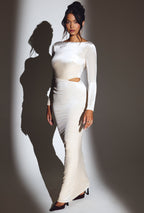 Chic Velvet Long Sleeve Maxi Dress in Ivory