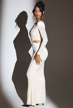 Chic Velvet Long Sleeve Maxi Dress in Ivory