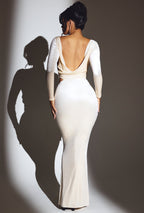 Chic Velvet Long Sleeve Maxi Dress in Ivory