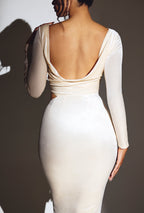 Chic Velvet Long Sleeve Maxi Dress in Ivory
