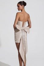 Chic Satin Bow-Detail Strapless Mini Dress in Ivory