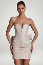 Chic Satin Bow-Detail Strapless Mini Dress in Ivory