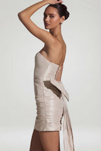 Chic Satin Bow-Detail Strapless Mini Dress in Ivory