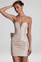Chic Satin Bow-Detail Strapless Mini Dress in Ivory