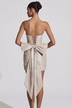 Chic Satin Bow-Detail Strapless Mini Dress in Ivory