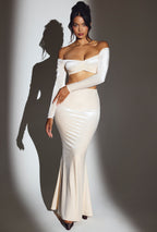 Chic Velvet Mid-Rise Maxi Skirt in Ivory