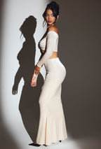 Chic Velvet Off-Shoulder Ruched Crop Top in Ivory