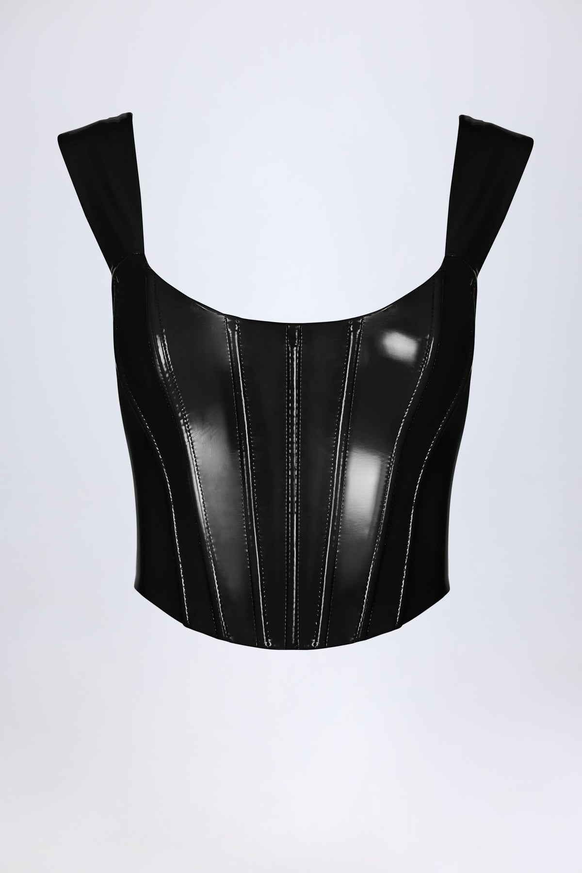 Chic Vinyl Lace-Up Corset Top in Black