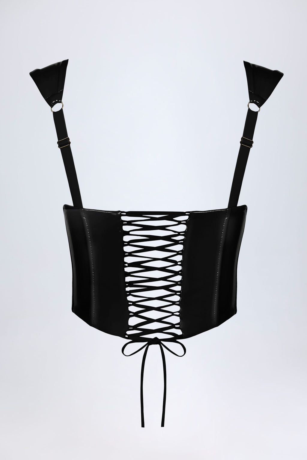 Chic Vinyl Lace-Up Corset Top in Black
