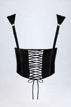 Chic Vinyl Lace-Up Corset Top in Black
