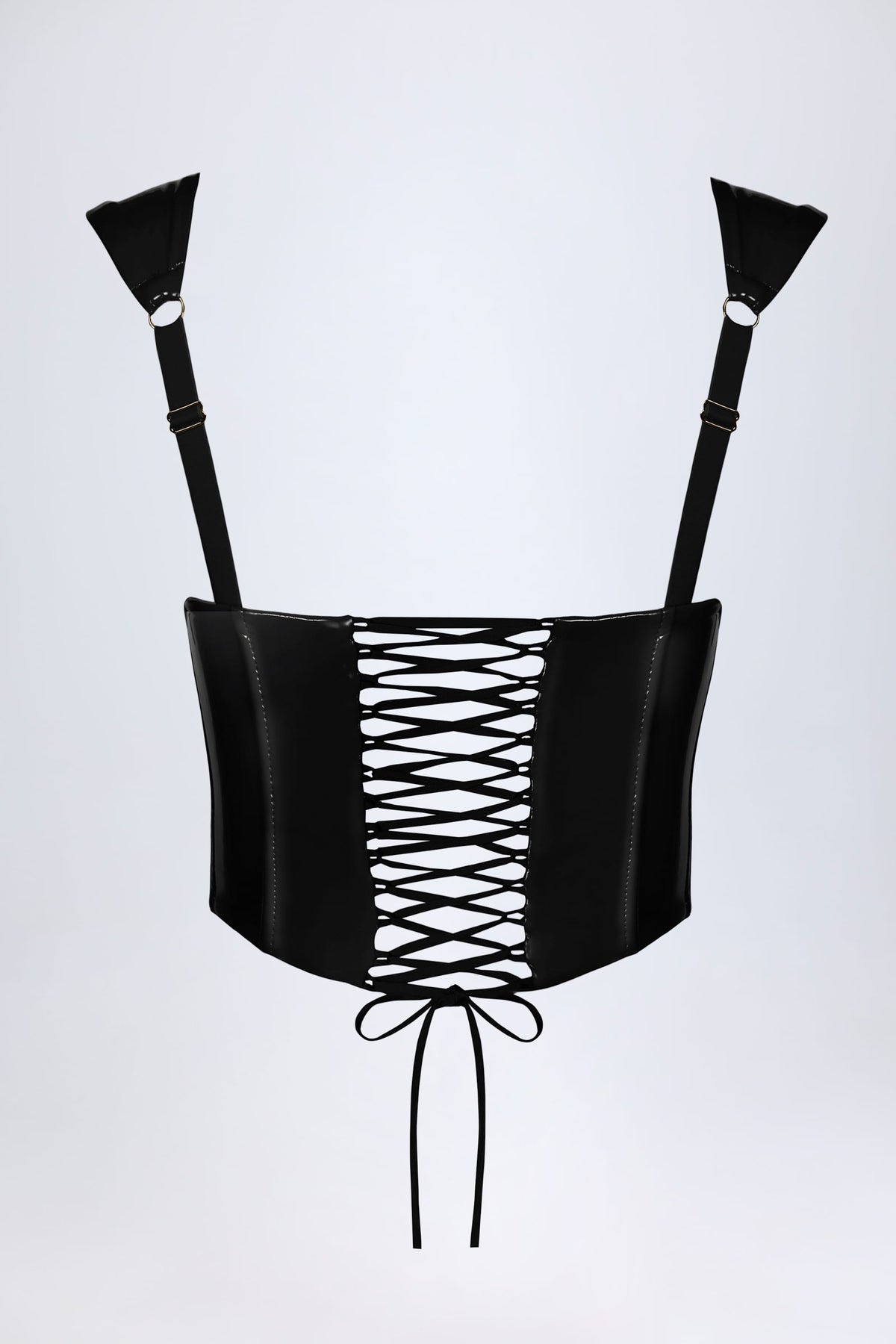 Chic Vinyl Lace-Up Corset Top in Black