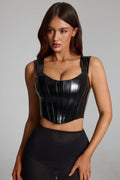 Chic Vinyl Lace-Up Corset Top in Black