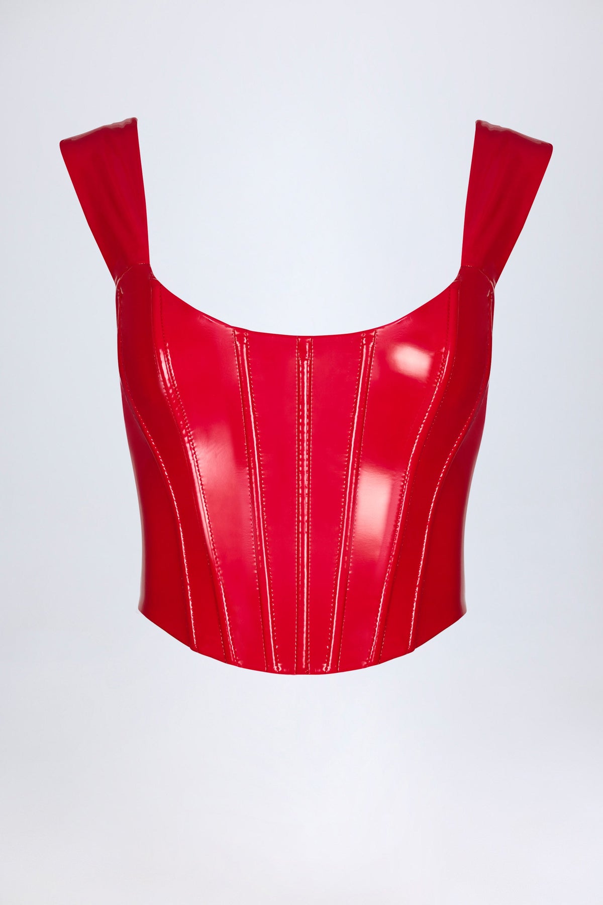 Chic Vinyl Lace-Up Corset Top in Fire Red