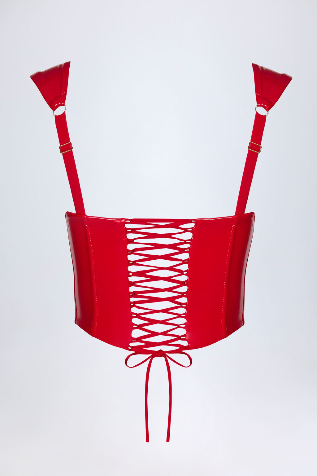 Chic Vinyl Lace-Up Corset Top in Fire Red