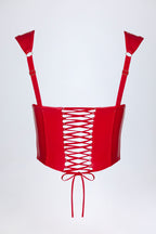 Chic Vinyl Lace-Up Corset Top in Fire Red