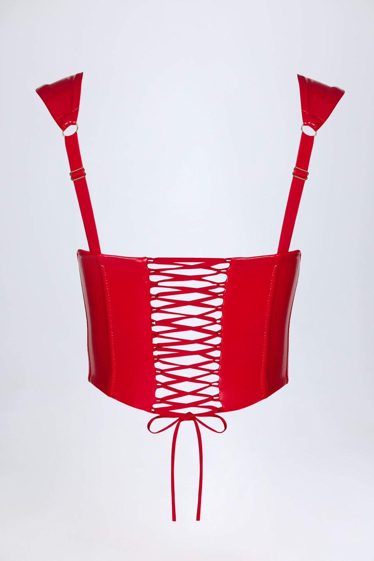 Chic Vinyl Lace-Up Corset Top in Fire Red