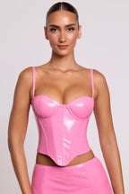 Chic Vinyl Underwired Corset Crop Top in Pink