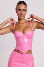 Chic Vinyl Underwired Corset Crop Top in Pink
