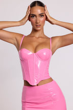 Chic Vinyl Underwired Corset Crop Top in Pink