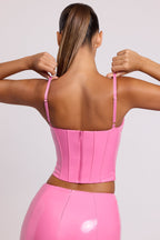 Chic Vinyl Underwired Corset Crop Top in Pink