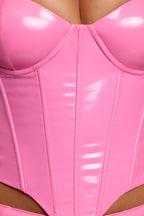 Chic Vinyl Underwired Corset Crop Top in Pink