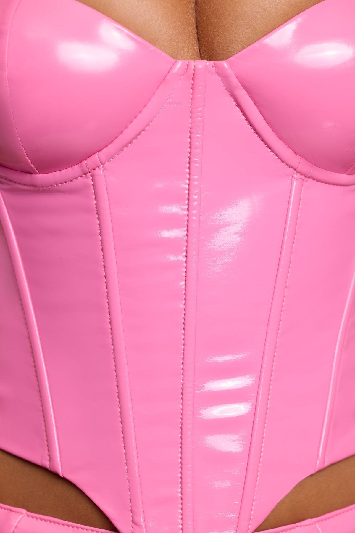 Chic Vinyl Underwired Corset Crop Top in Pink