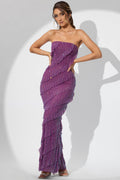 Chic Embellished Bandeau Ruffle Maxi Dress in Plum