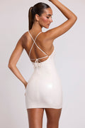 Chic Vinyl Tie Back Scoop Neck Mini Dress in White