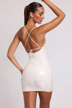 Chic Vinyl Tie Back Scoop Neck Mini Dress in White