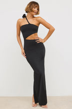 Chic Jersey Asymmetric Cut Out Maxi Dress in Black
