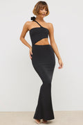 Chic Jersey Asymmetric Cut Out Maxi Dress in Black