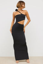 Chic Jersey Asymmetric Cut Out Maxi Dress in Black