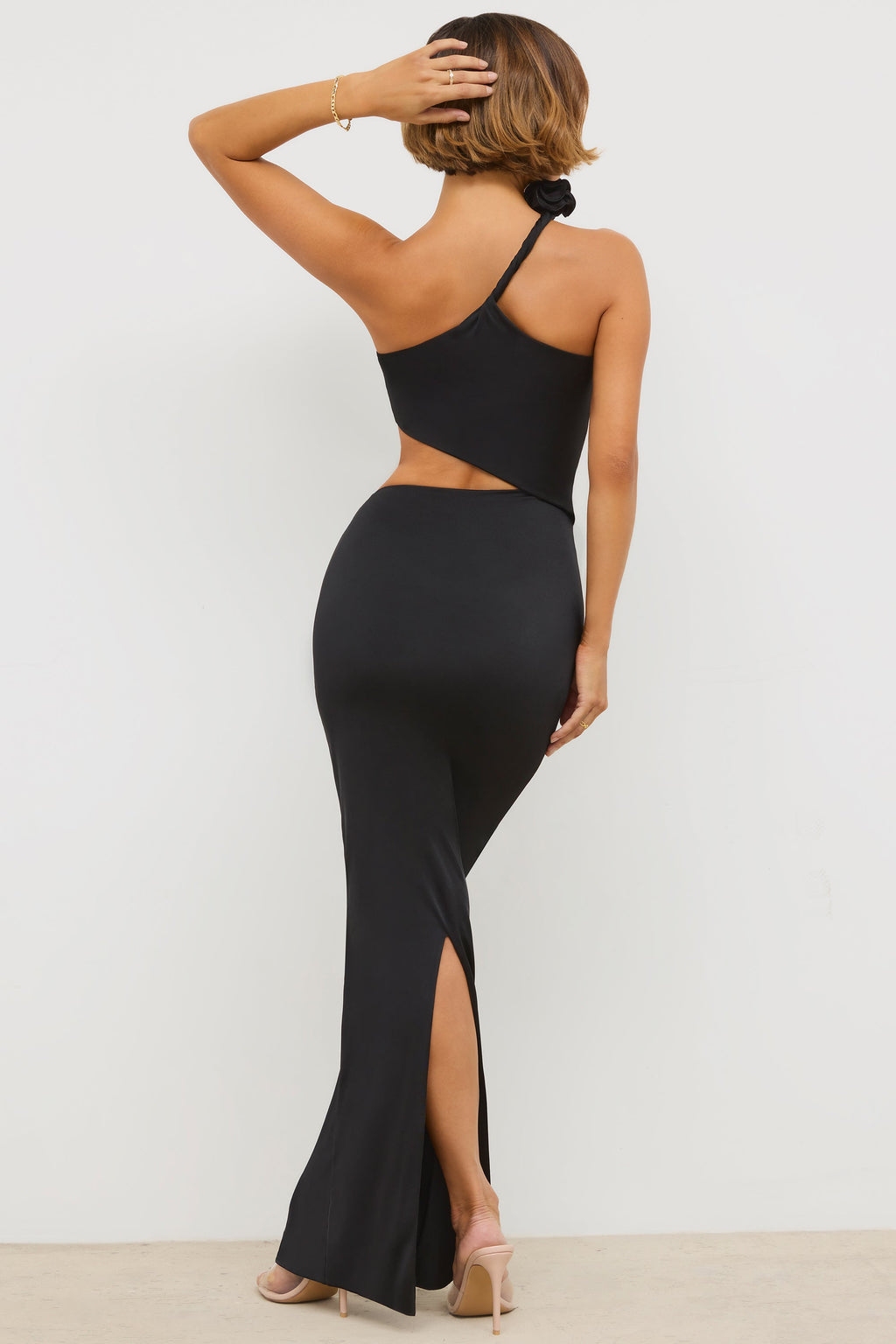 Chic Jersey Asymmetric Cut Out Maxi Dress in Black