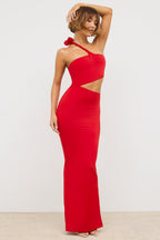 Chic Jersey Asymmetric Cut Out Maxi Dress in Scarlet Red