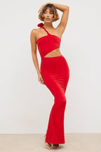Chic Jersey Asymmetric Cut Out Maxi Dress in Scarlet Red