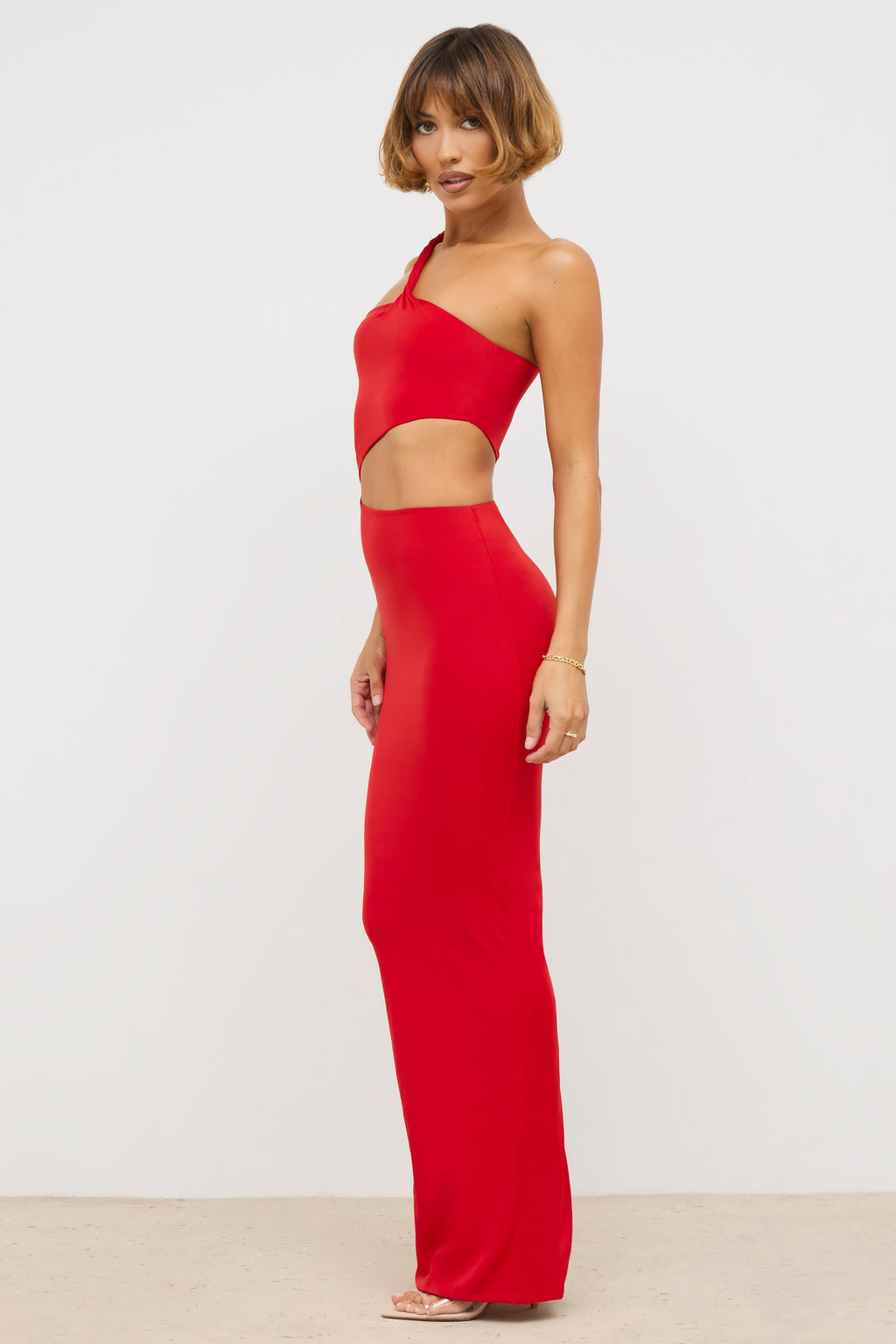 Chic Jersey Asymmetric Cut Out Maxi Dress in Scarlet Red