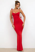 Chic Slinky Jersey Rose Detail Evening Gown in Scarlet Red