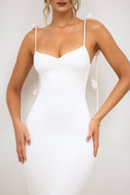 Chic Slinky Jersey Rose Detail Evening Gown in White